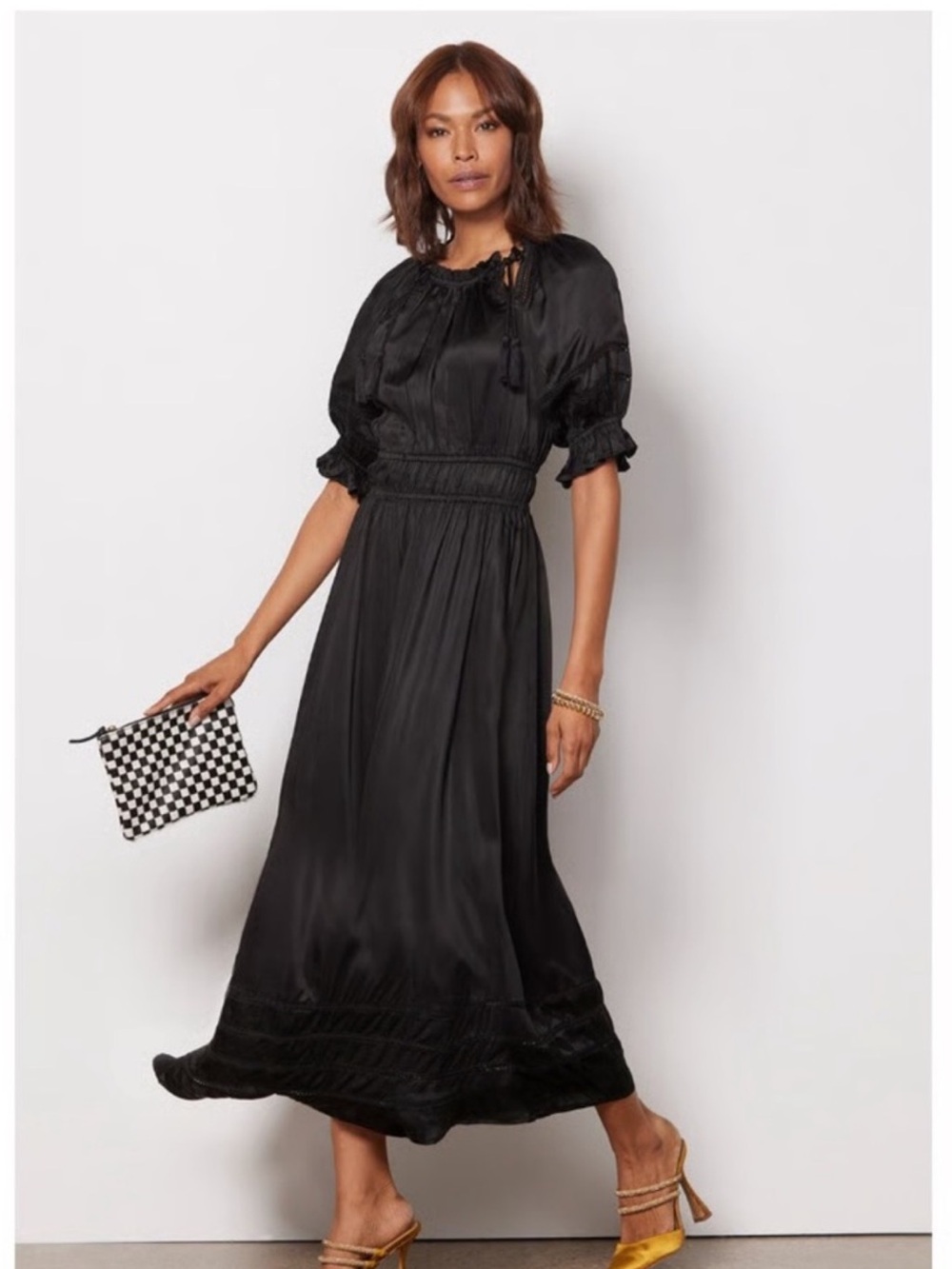 Cleobella small Black Puff-Sleeve Midi Dress